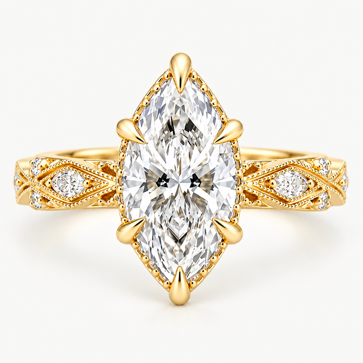 Marquise Cut Hidden Halo Engagement Ring