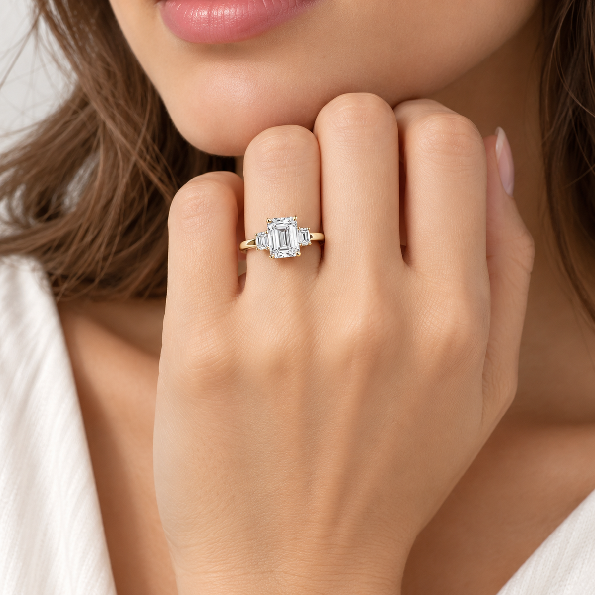 Three Stone Emerald-Cut Solitaire Engagement Ring