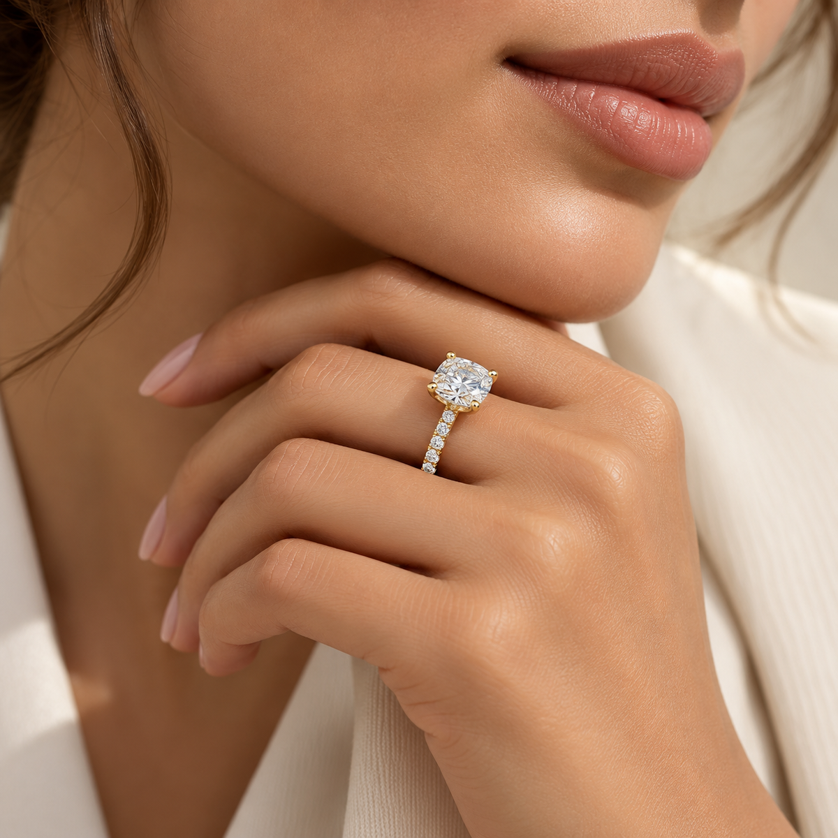 Round Hidden Halo Pavé Lab-Grown Diamond Engagement Ring