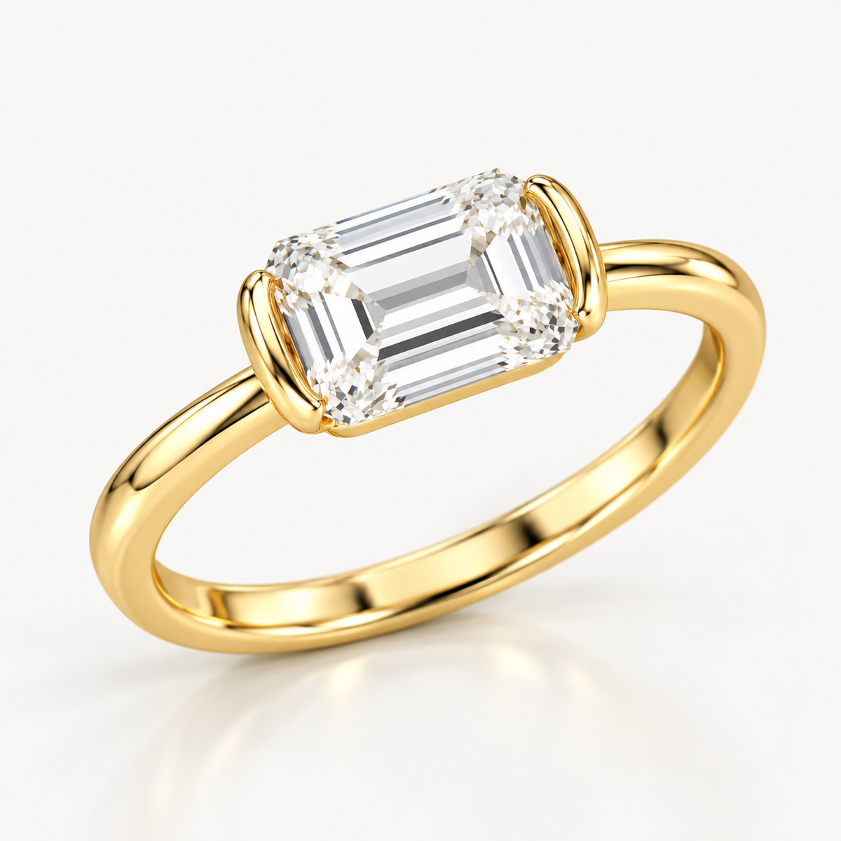 Emerald Cut East-West Half-Bezel Lab-Grown Diamond Engagement Ring