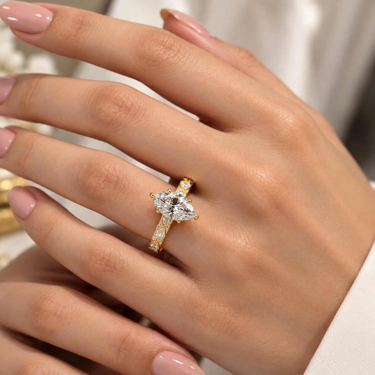 Marquise Cut Hidden Halo Engagement Ring