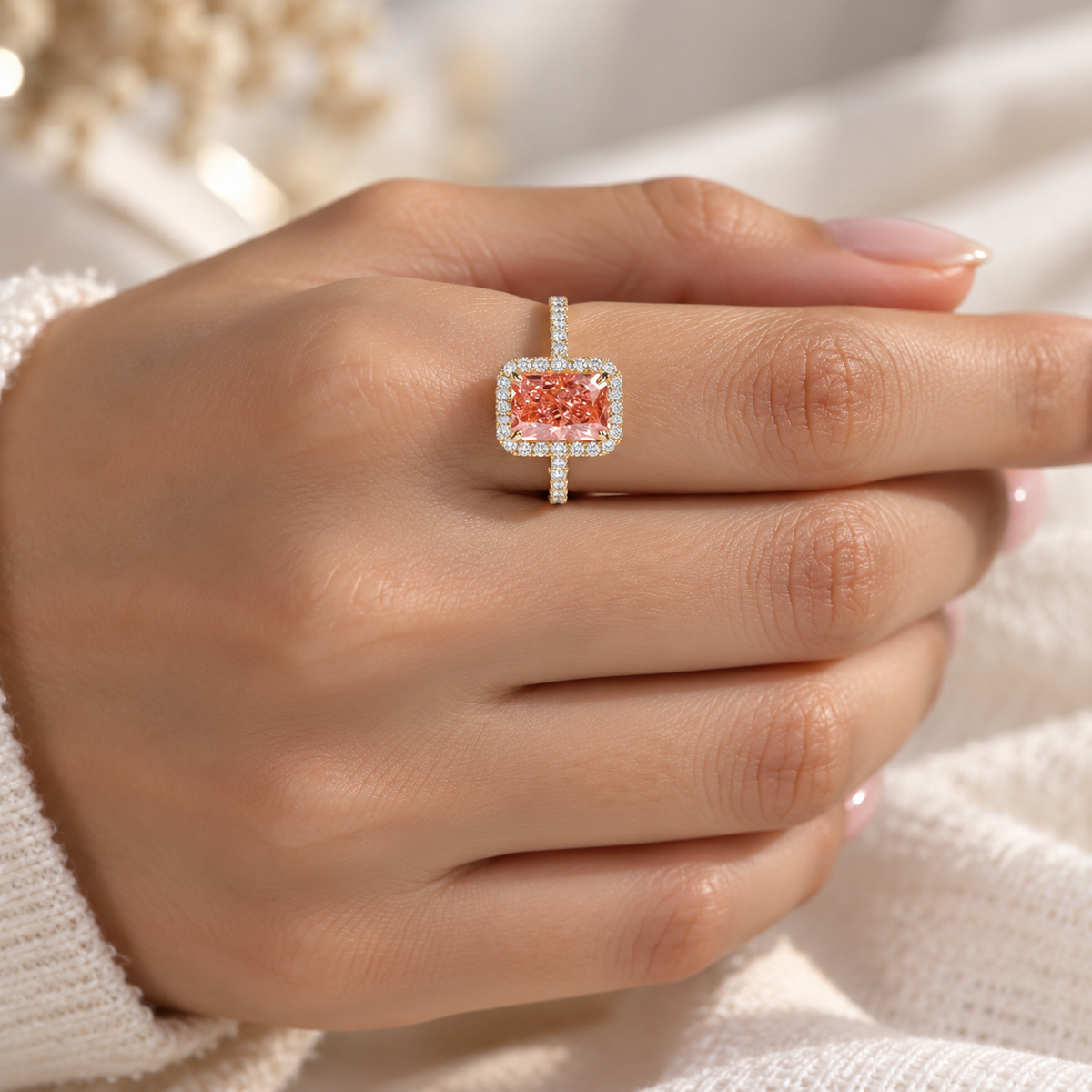 Radiant Halo Pavé Lab-Grown Diamond Engagement Ring