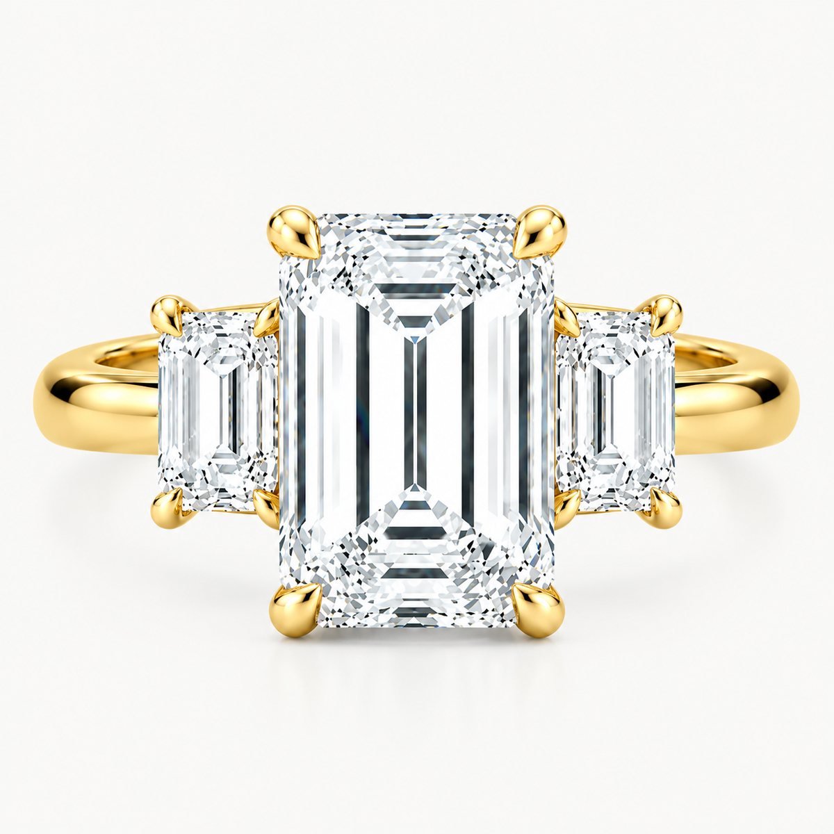 Three Stone Emerald-Cut Solitaire Engagement Ring
