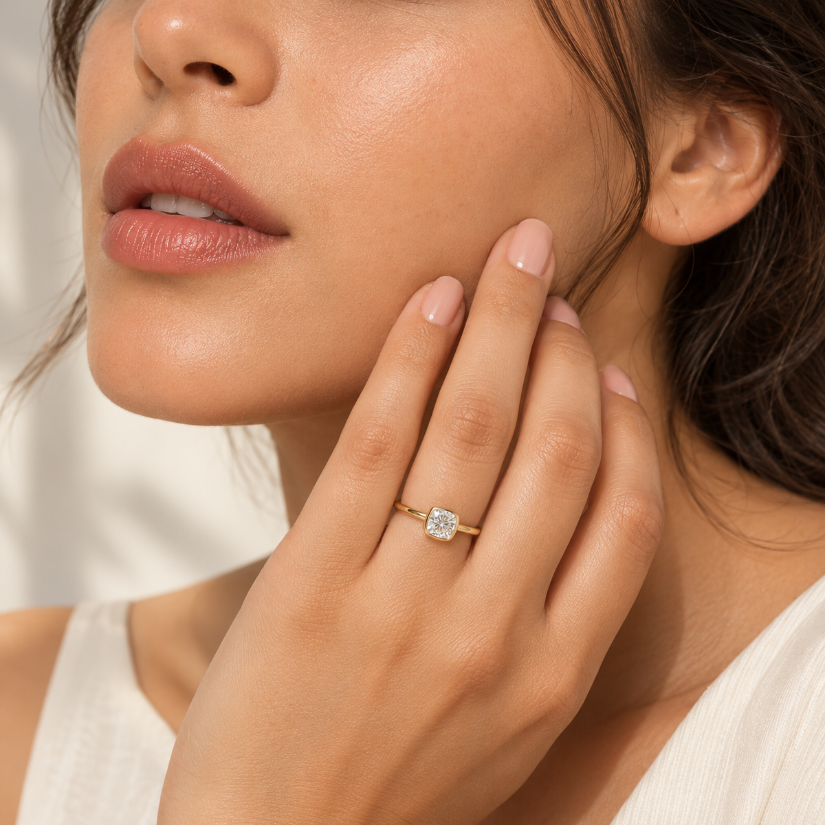Cushion Cut Bezel-Set Lab-Grown Diamond Engagement Ring