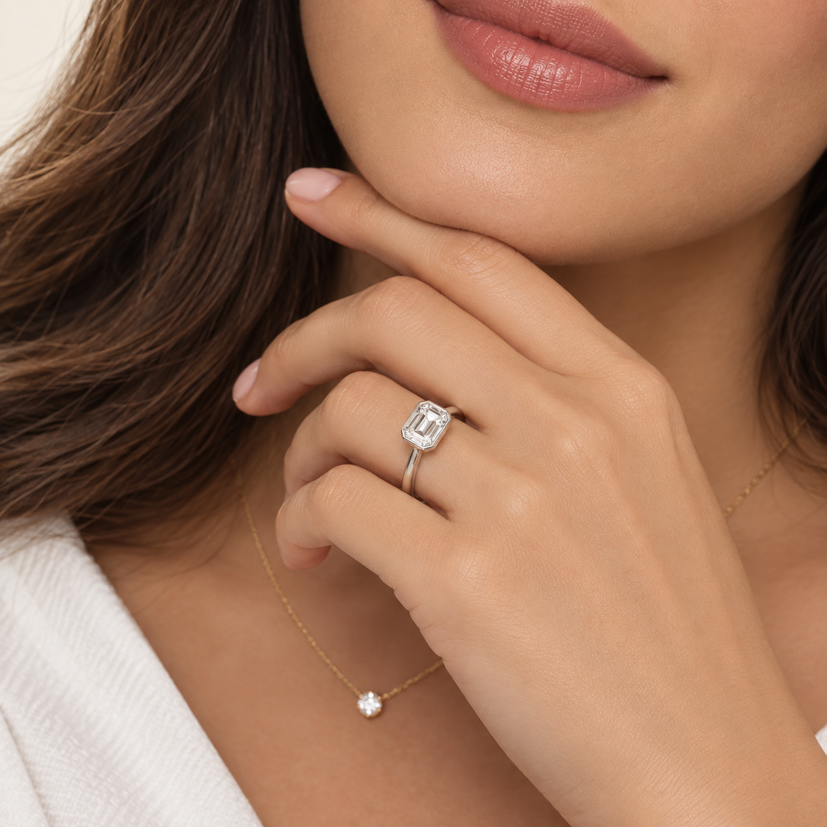 Emerald Cut Bezel Set Lab Grown Diamond Ring