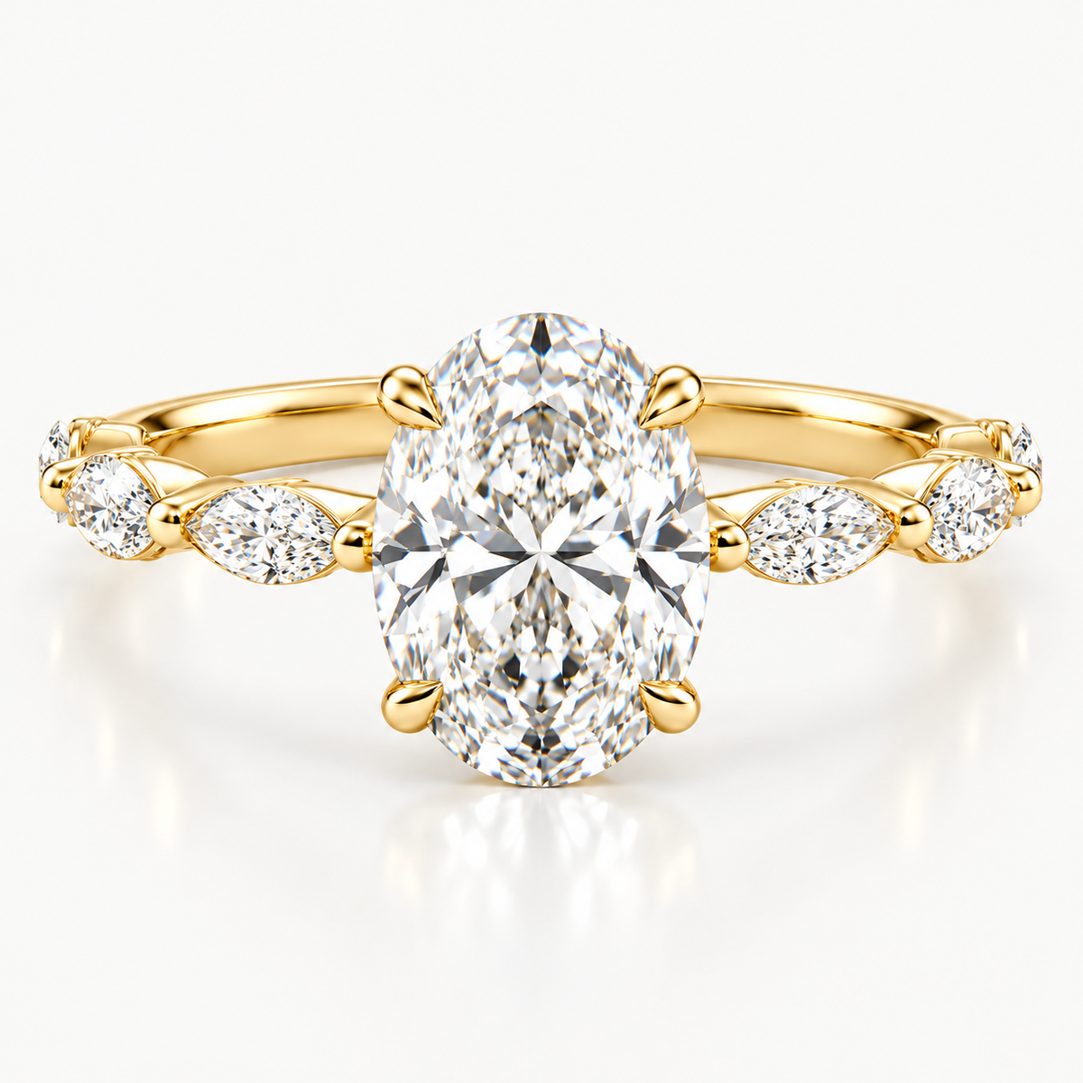 Oval Cut Engagement Ring with Marquise Side Stones