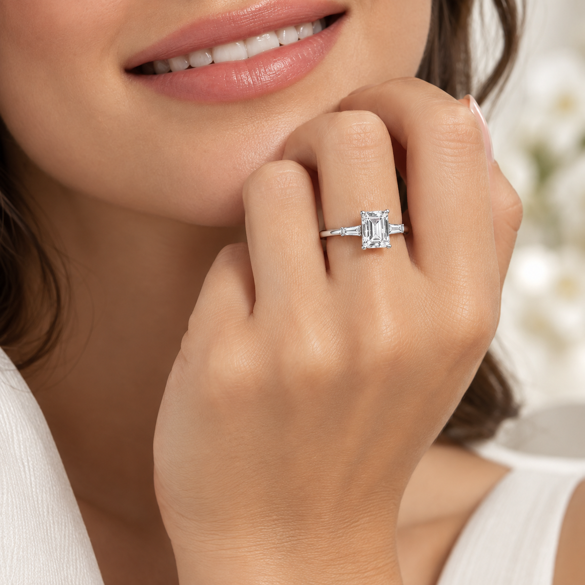 Emerald Cut Three-Stone Lab-Grown Diamond Engagement Ring