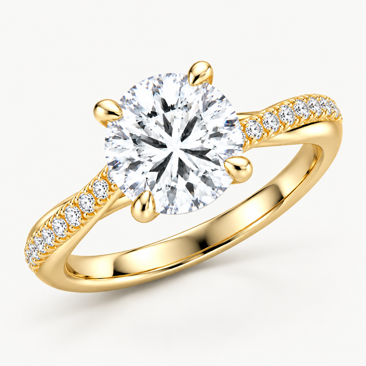 Round Cut Side Stone Twisted Pavé Lab-Grown Engagement Ring