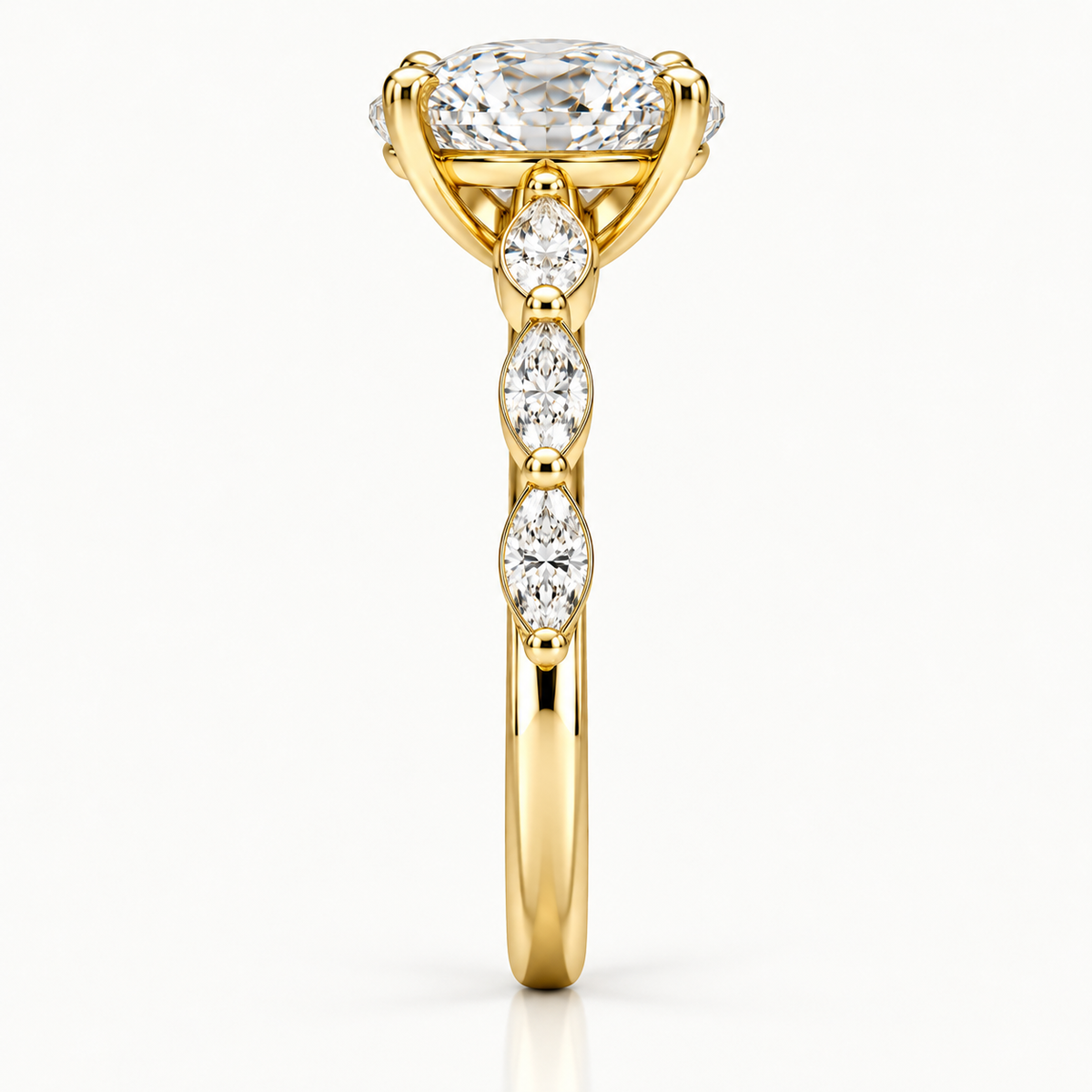 Oval Cut Engagement Ring with Marquise Side Stones