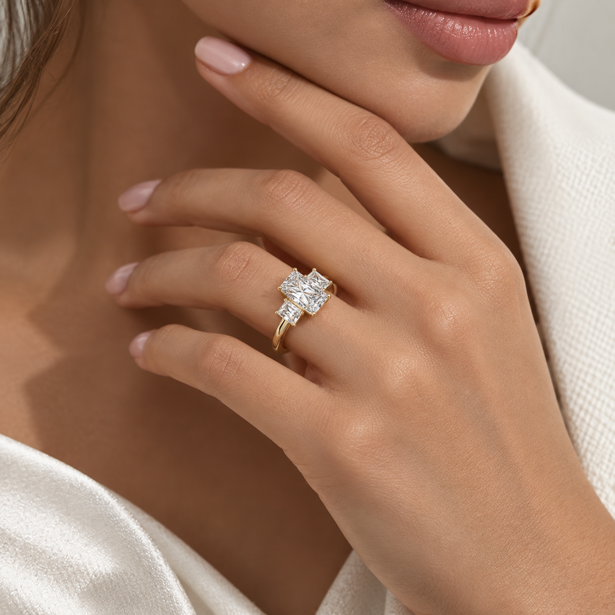 Radiant Cut Three Stone Engagement Ring