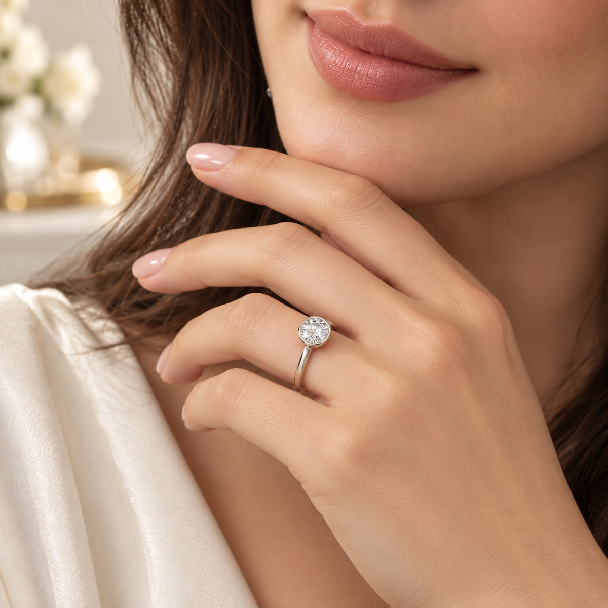 Oval Bezel-Set Lab-Grown Diamond Engagement Ring