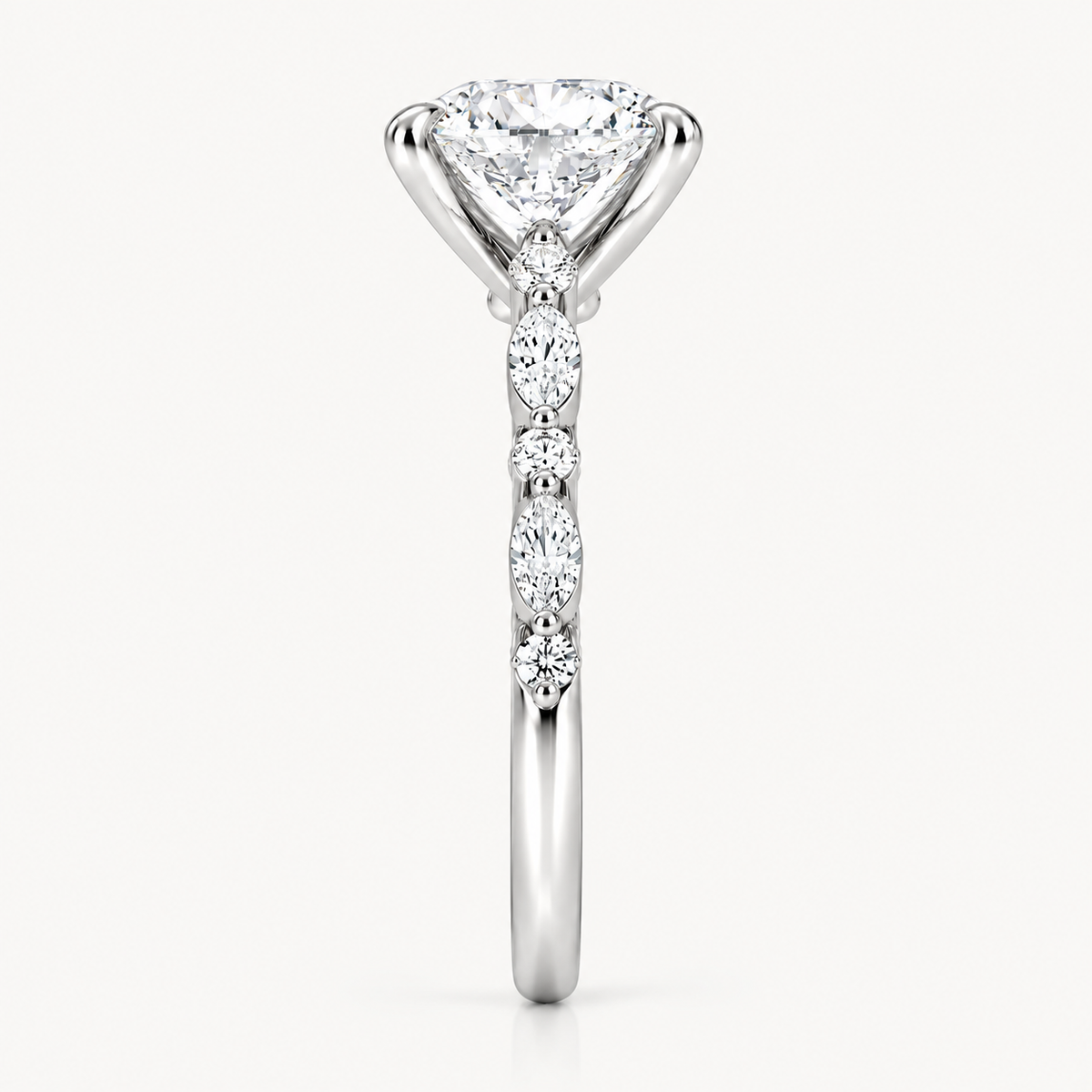 Oval-Cut Diamond Engagement Ring with Marquise and Round Accents