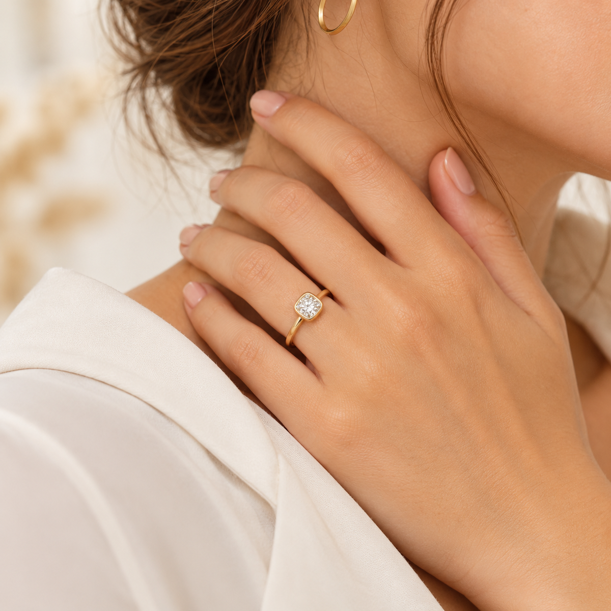 Cushion Cut Bezel-Set Lab-Grown Diamond Engagement Ring