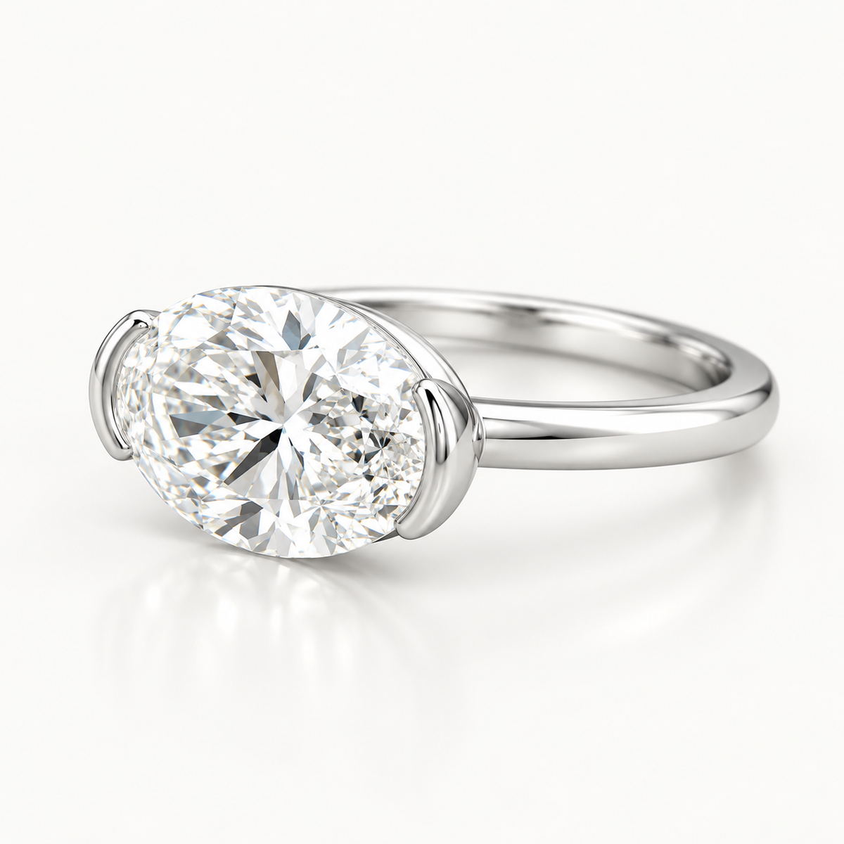 Oval Cut East-West Half-Bezel Lab-Grown Diamond Engagement Ring