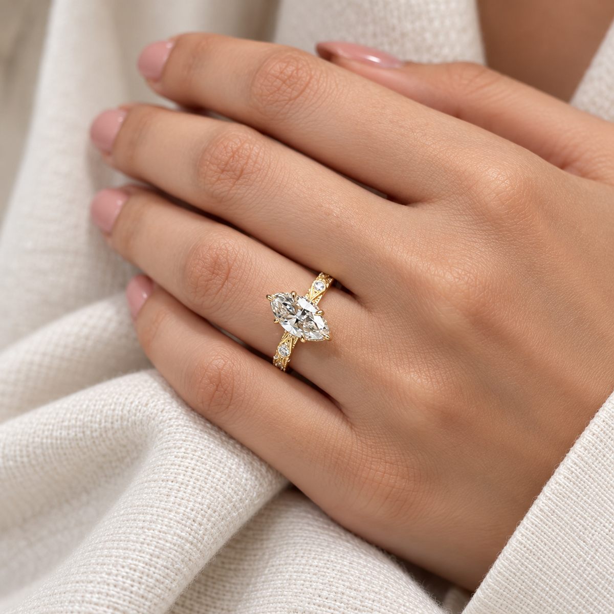 Marquise Cut Hidden Halo Engagement Ring