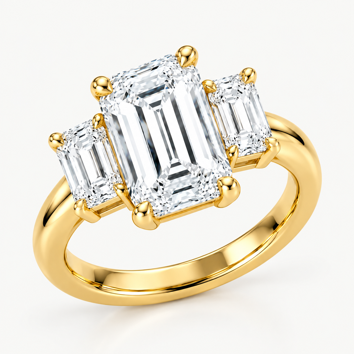 Three Stone Emerald-Cut Solitaire Engagement Ring