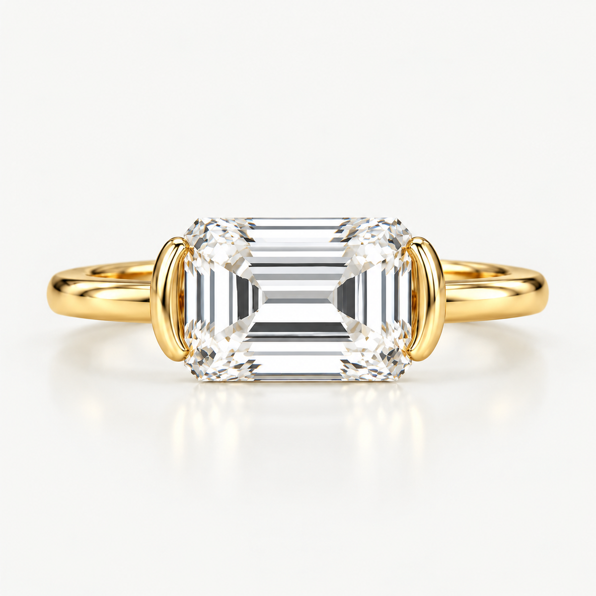 Emerald Cut East-West Half-Bezel Lab-Grown Diamond Engagement Ring