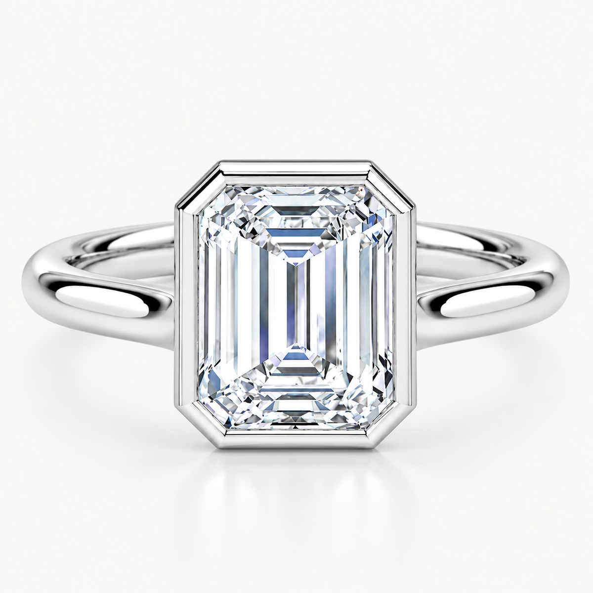 Emerald Cut Bezel Set Lab Grown Diamond Ring