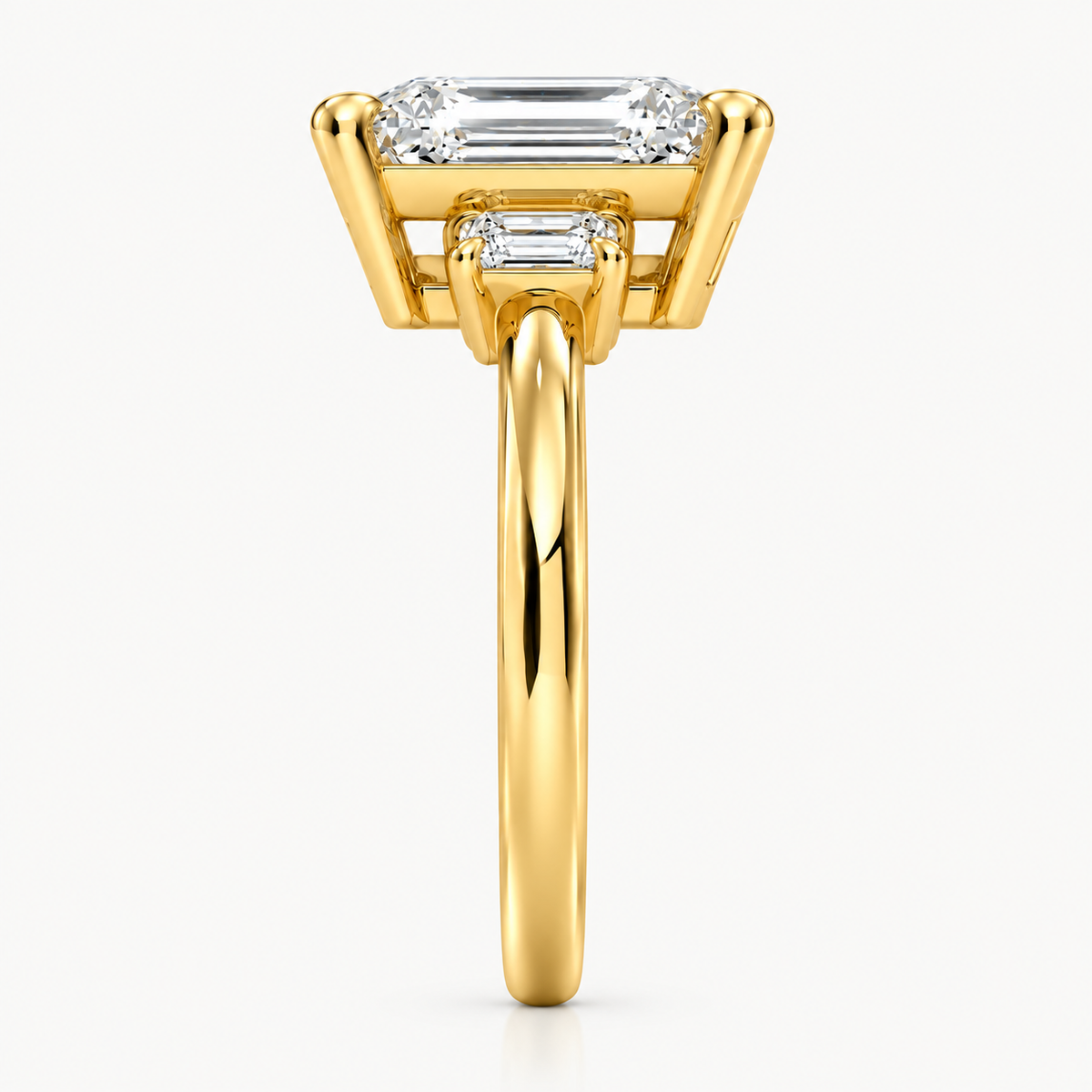 Three Stone Emerald-Cut Solitaire Engagement Ring