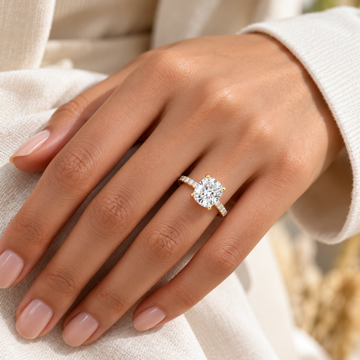 Round Hidden Halo Pavé Lab-Grown Diamond Engagement Ring