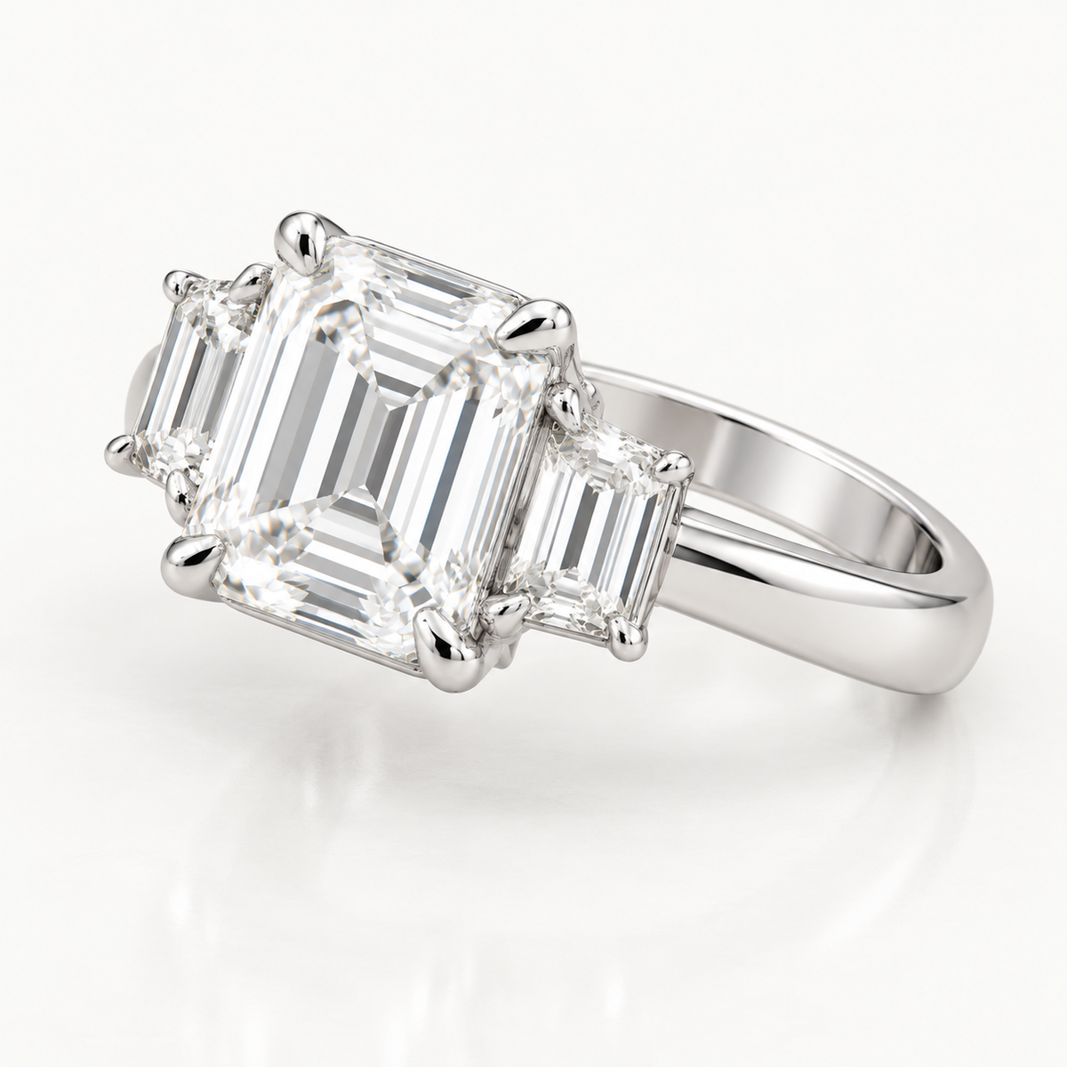 Three Stone Asscher Cut Lab-Grown Diamond Engagement Ring