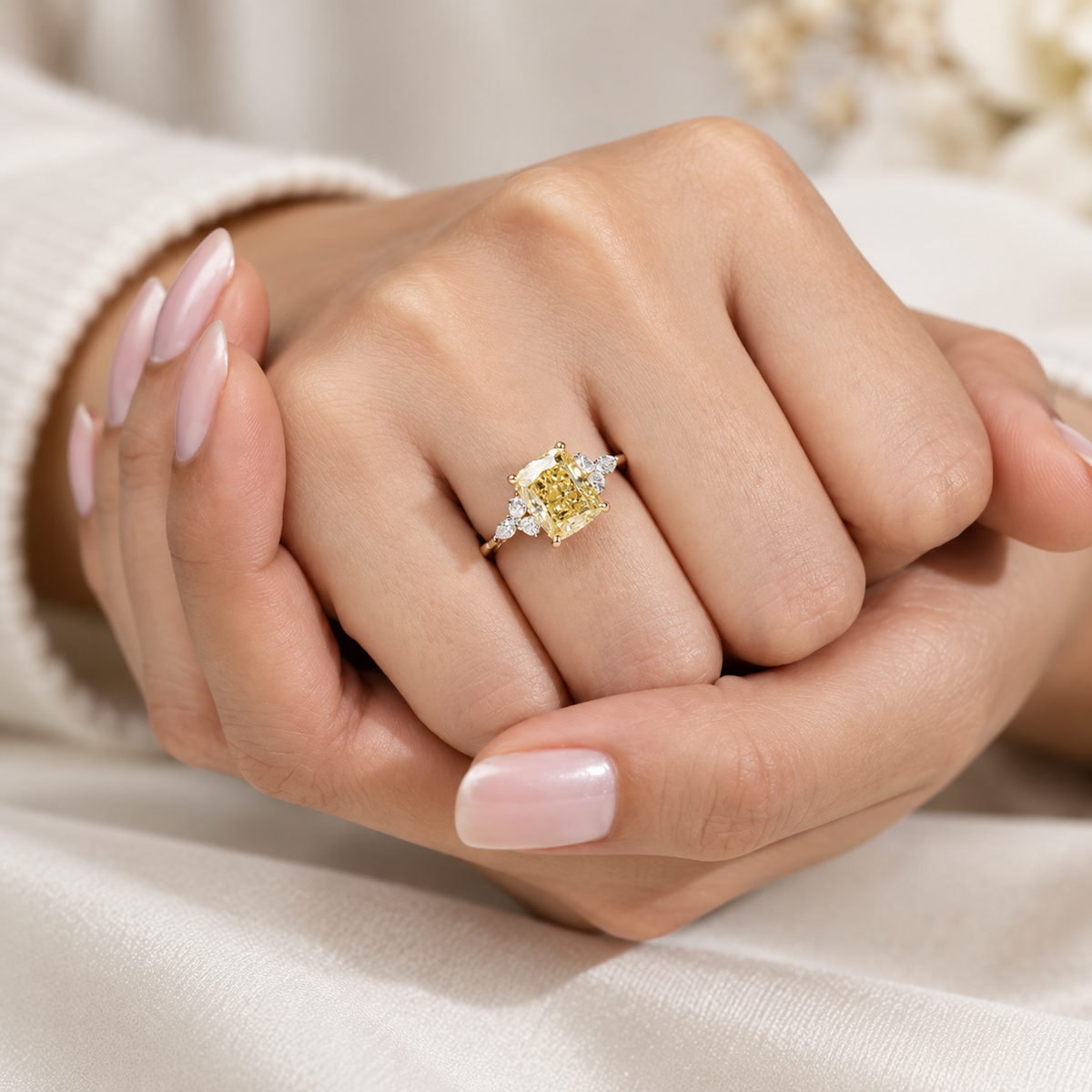 Yellow Cushion Cut Lab-Grown Diamond Engagement Ring