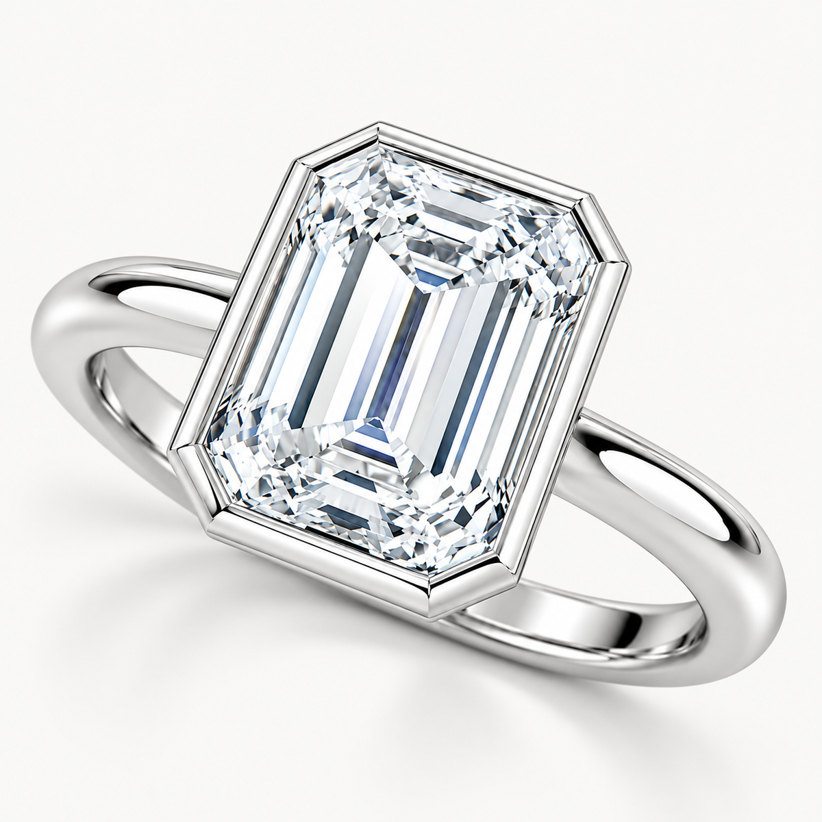 Emerald Cut Bezel Set Lab Grown Diamond Ring