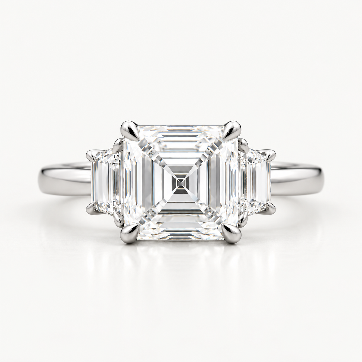 Three Stone Asscher Cut Lab-Grown Diamond Engagement Ring