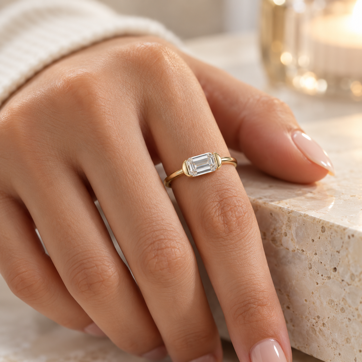 Emerald Cut East-West Half-Bezel Lab-Grown Diamond Engagement Ring