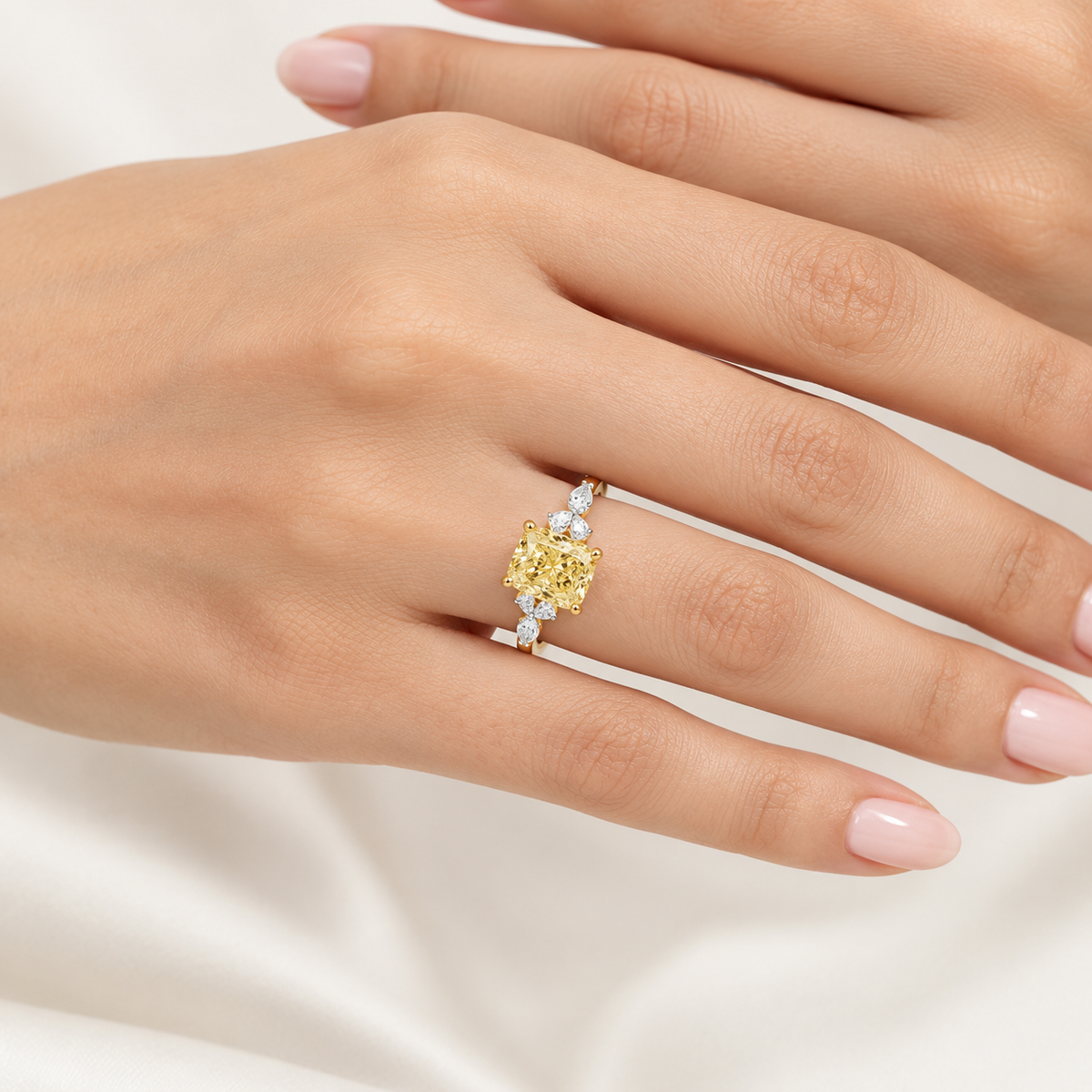 Yellow Cushion Cut Lab-Grown Diamond Engagement Ring