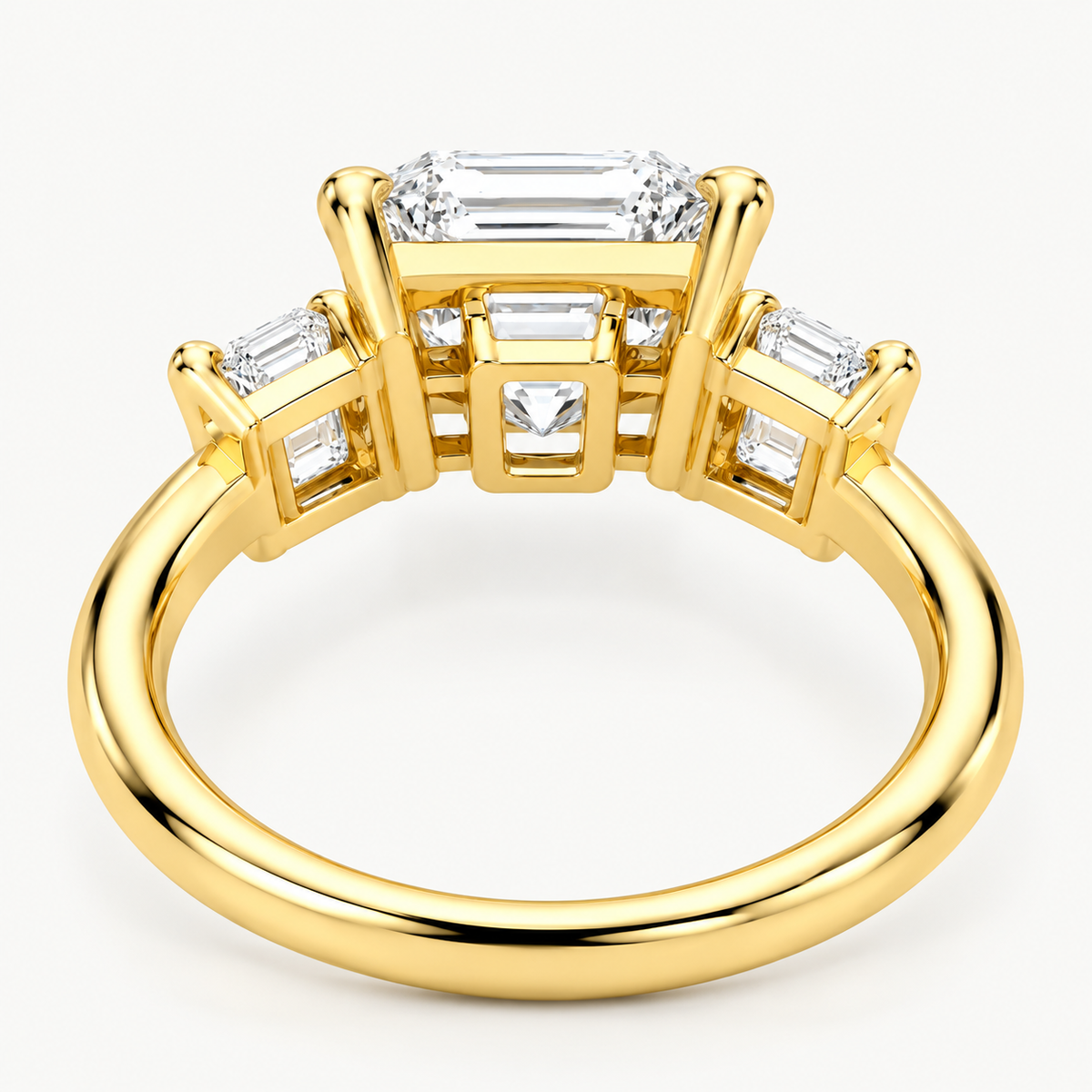 Three Stone Emerald-Cut Solitaire Engagement Ring