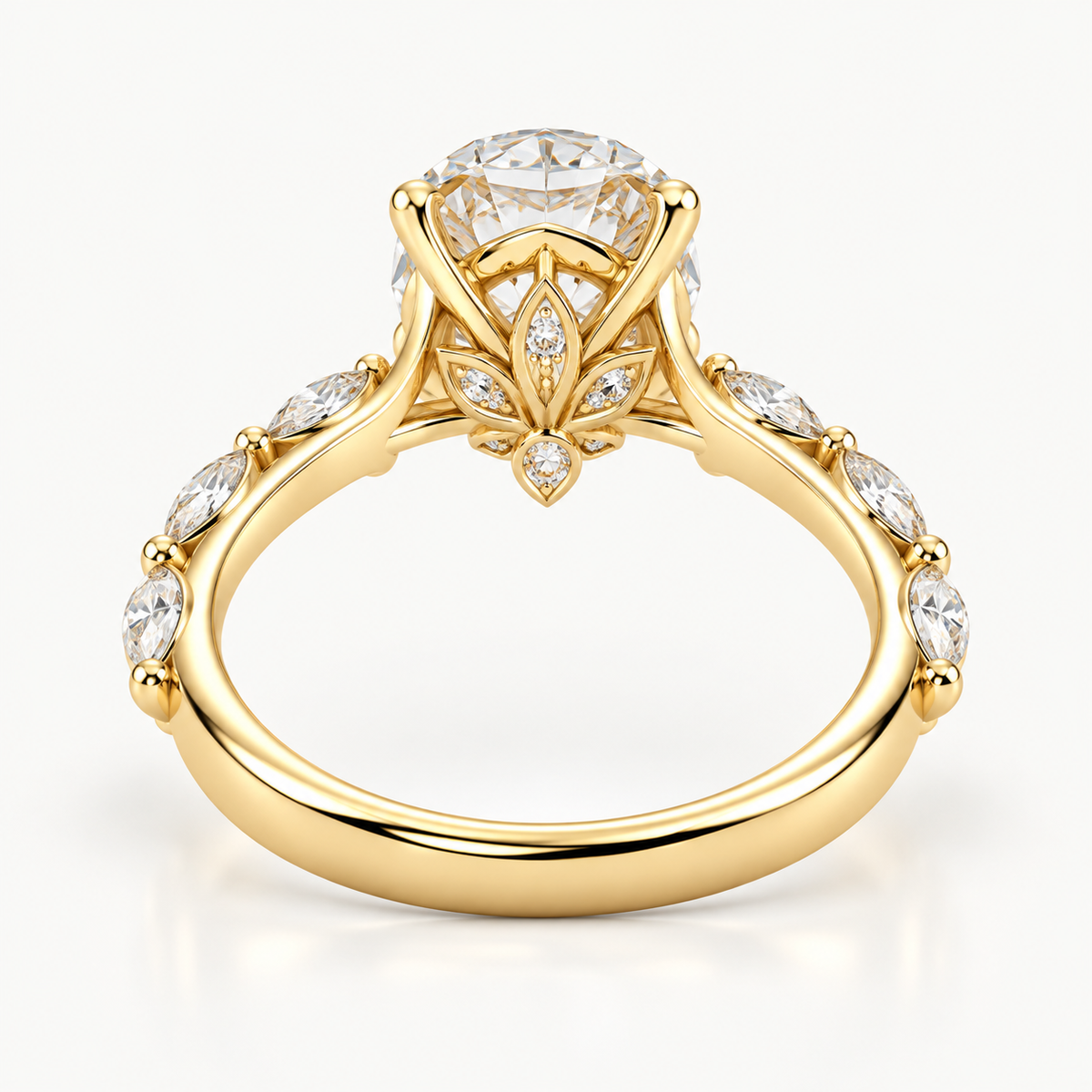 Oval Cut Engagement Ring with Marquise Side Stones