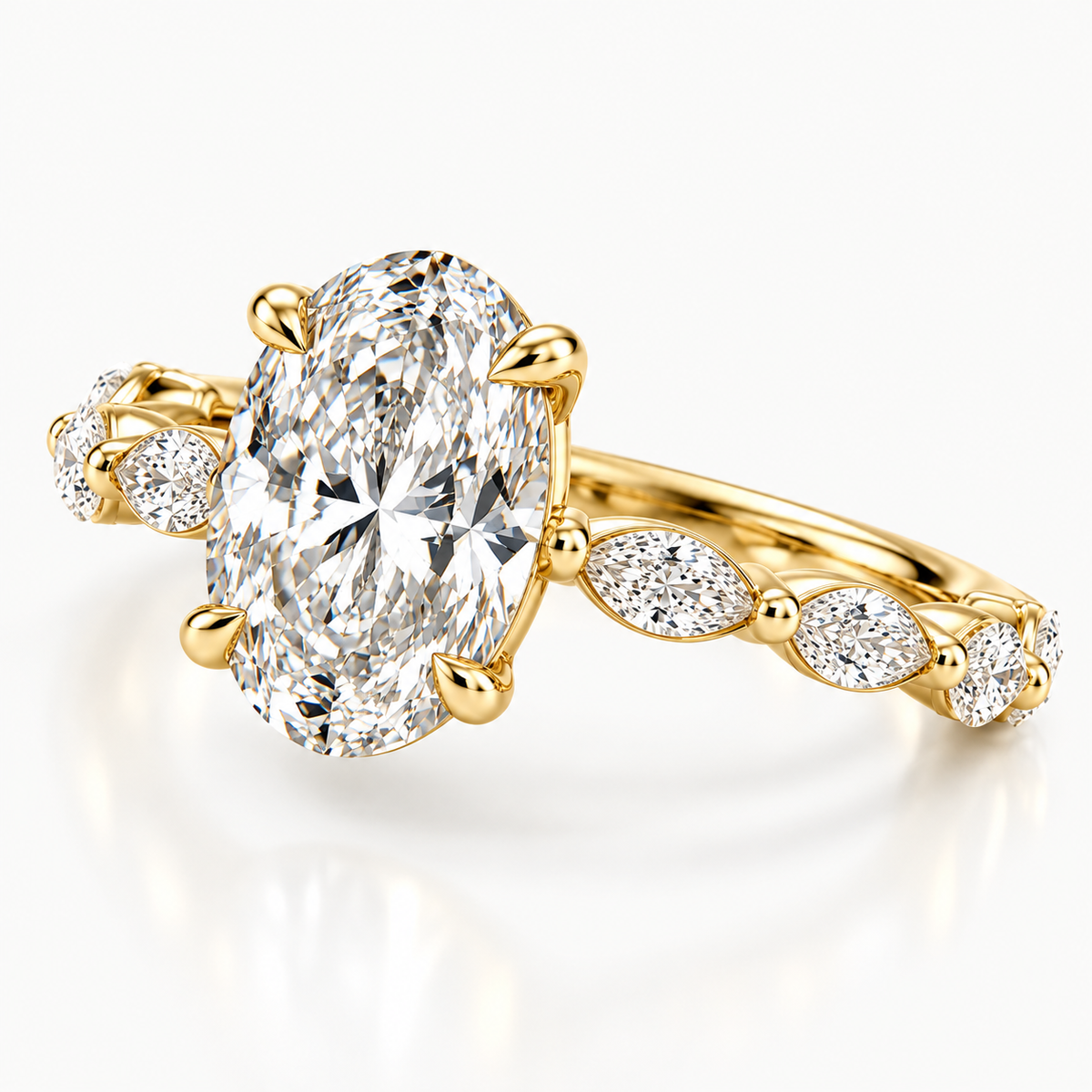 Oval Cut Engagement Ring with Marquise Side Stones