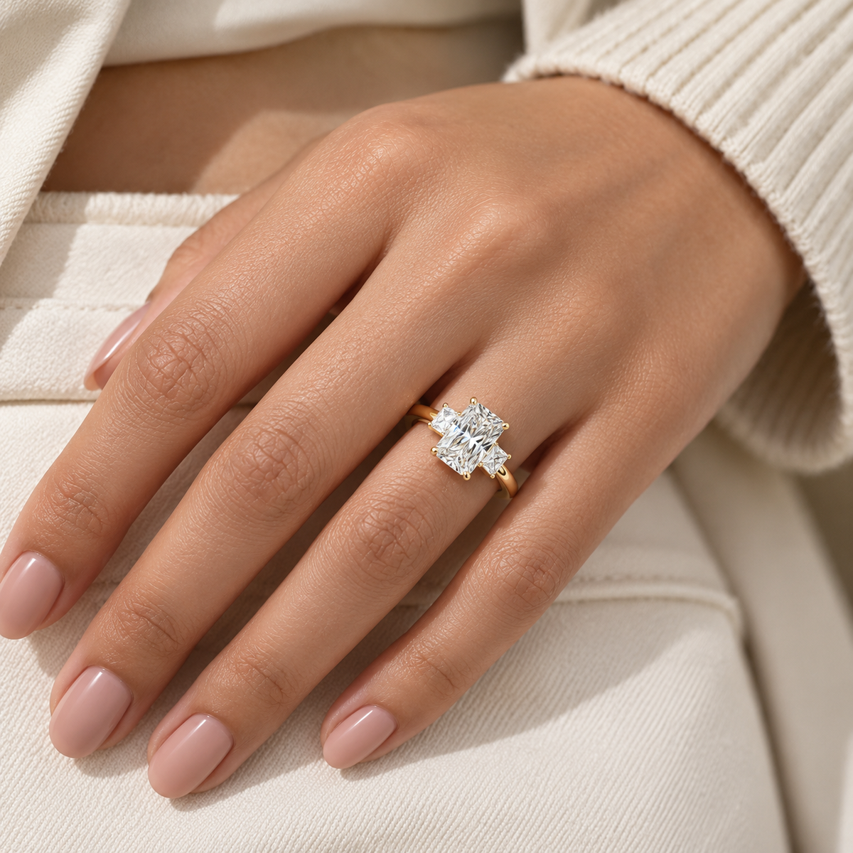 Radiant Cut Three Stone Engagement Ring