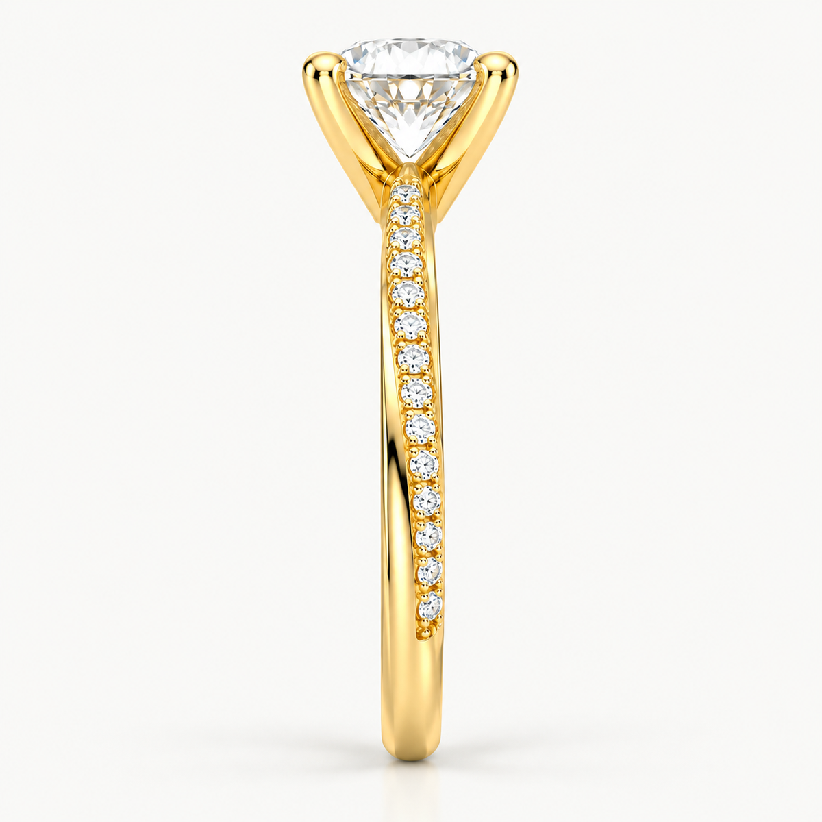Round Cut Side Stone Twisted Pavé Lab-Grown Engagement Ring