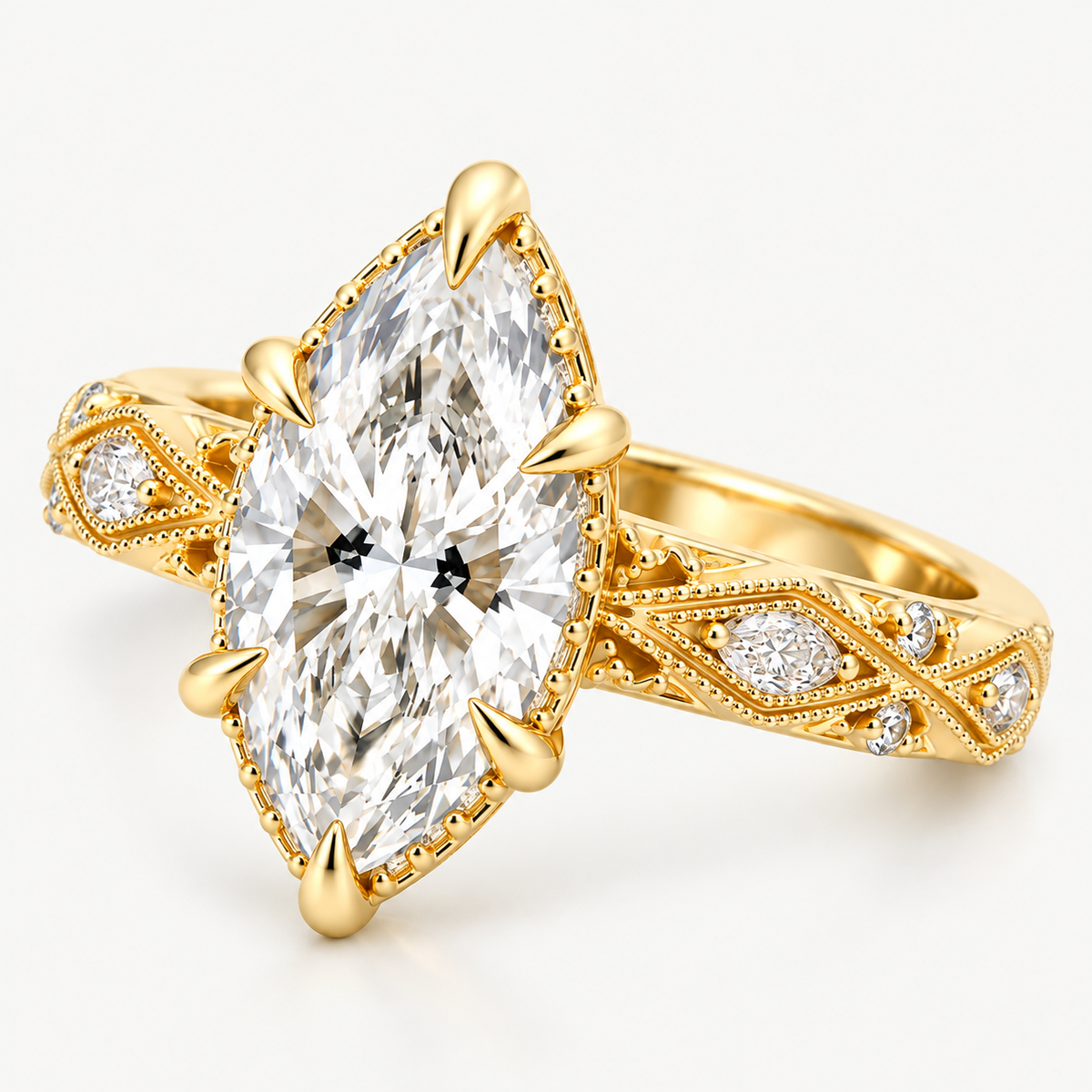 Marquise Cut Hidden Halo Engagement Ring