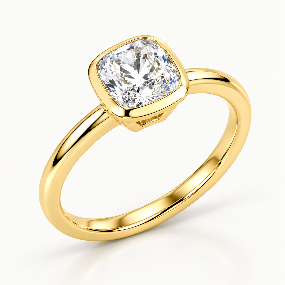 Cushion Cut Bezel-Set Lab-Grown Diamond Engagement Ring