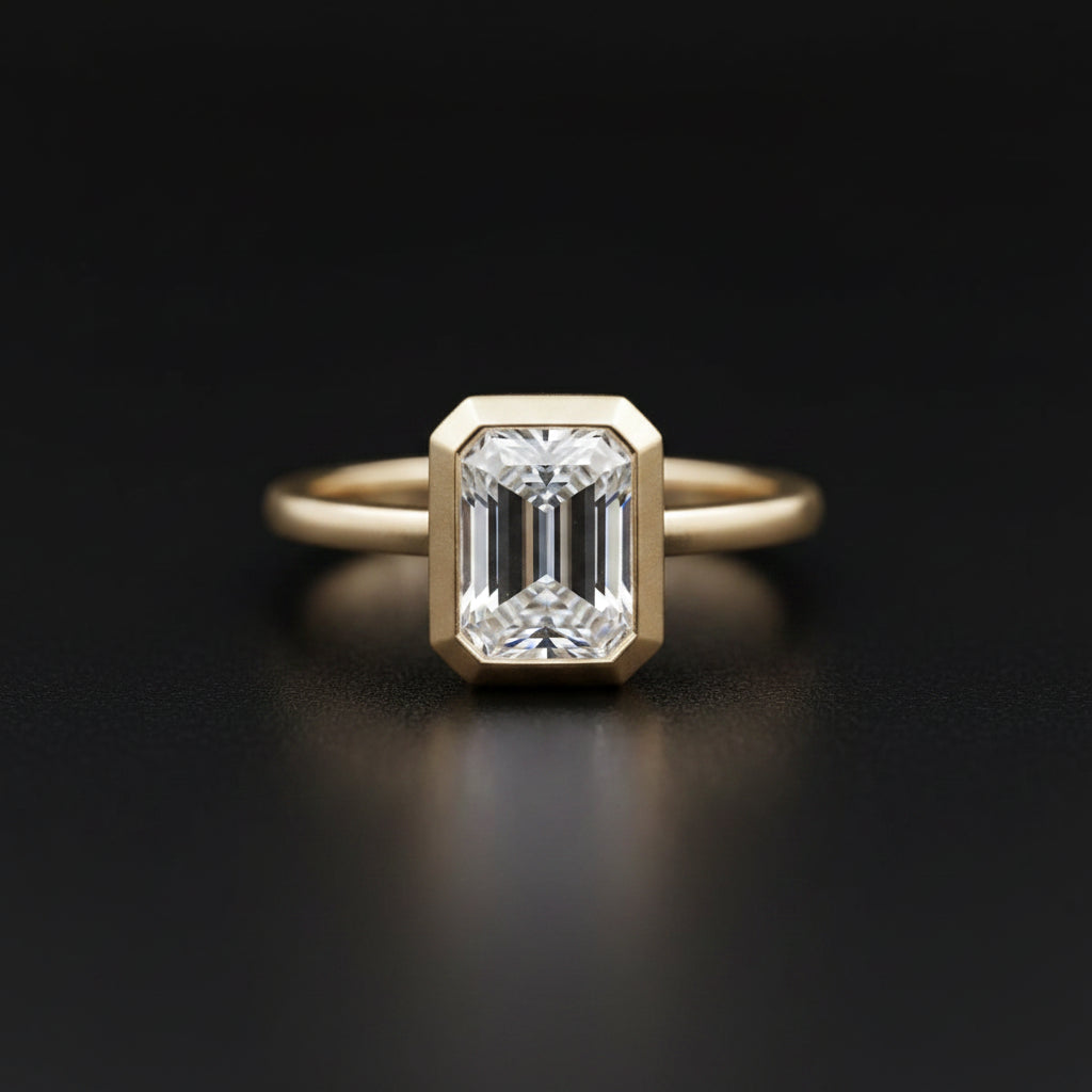 Emerald Cut Bezel Diamond Ring