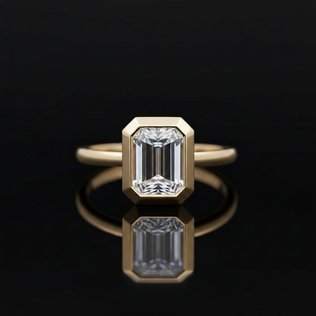 Emerald Cut Bezel Diamond Ring