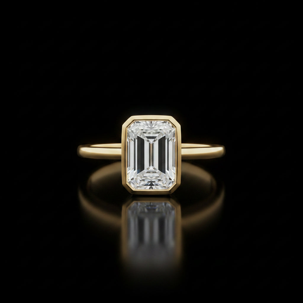 Emerald Cut Bezel Diamond Ring