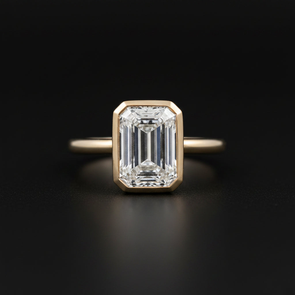 Emerald Cut Bezel Diamond Ring