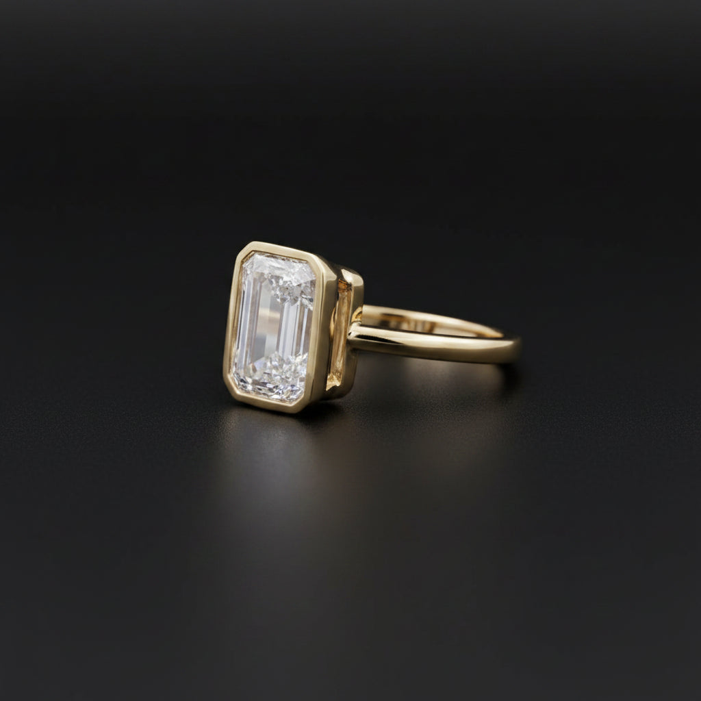 Emerald Cut Bezel Diamond Ring